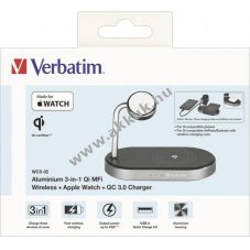 Verbatim 3-in-1 vezet�k n�lk�li t�lt� Qi MFi WCS-02 fekete USB QC3.0