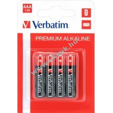 Verbatim alk�li elem, mikro, AAA, LR03, 1,5 V pr�mium, kiskereskedelmi bubor�kcsomagol�s