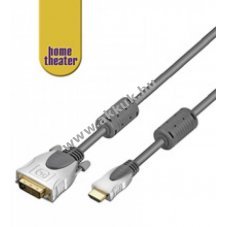 HDMI -> DVI-D k�bel 1,5m 24+1 Single Link aranyozott csatlakoz�k ferritmagos f�mh�z