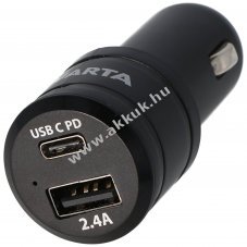 Varta aut�s t�lt� 12V 2,4A USB �s 3,0A USB-C kimenet