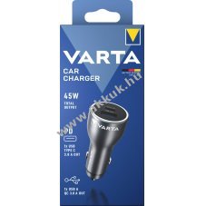 Varta aut�s t�lt� 45W 1x USB-A QC 1x USB-C PD antracit 1db/csomag