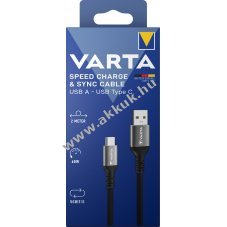 Varta USB-A/USB-C k�bel 2,0m 60W 5Gbit/s USB 3.2 Gen.1 fekete 1db/csomag