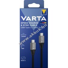Varta USB-C/USB-C k�bel 2m 100W 10Gbit/s fekete 1db/csomag