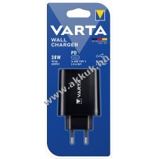 Varta fali t�lt� 2xUSB-A USB-C 27W fekete