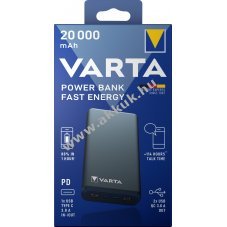 Varta Fast Energy akku powerbank 5V 20000mAh 2xUSB-A USB-C Micro-USB QC3.0 PD Li-Polymer