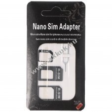 SIM-k�rtya adapter szett 4in1 Micro-SIM - SIM, Nano-SIM - SIM, Nano-SIM - Micro-SIM f�m t�vel