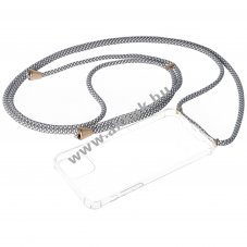 Nyakba akaszthat� telefontok iPhone 11 Pro Max �ttetsz� TPU sz�rke-feh�r kordszalag