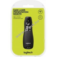 Logitech Presenter R400 vezet�k n�lk�li l�zeres t�vvez�rl� 6 gomb 2x AAA elem mell�kelve fekete