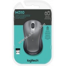 Logitech M310 vezet�k n�lk�li optikai eg�r 1000dpi 3 gomb ez�st USB nano vev�