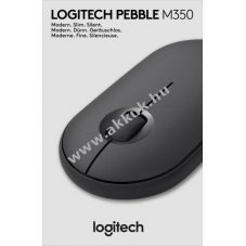 Logitech Pebble M350 vezet�k n�lk�li eg�r Bluetooth USB grafit 1000dpi 3 gombos 1x AA Mignon ceruza