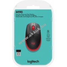 Logitech M190 vezet�k n�lk�li optikai eg�r 1000dpi 3 gomb piros-fekete USB nano vev�