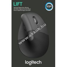 Logitech Lift vertik�lis vezet�k n�lk�li optikai eg�r Bolt Bluetooth grafit 4000dpi 6 gomb jobbkezes