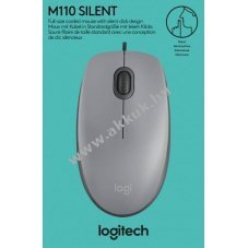 Logitech M110 Silent USB optikai eg�r 1000dpi 3 gomb sz�rke