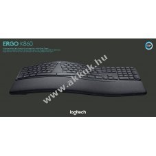 Logitech K860 vezet�k n�lk�li ergon�mikus billenty�zet Unifying Bluetooth DE fekete
