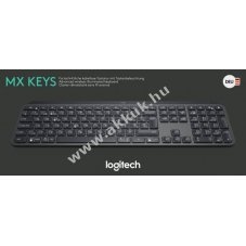 Logitech MX Keys vezet�k n�lk�li h�tt�rvil�g�tott billenty�zet DE Unifying Bluetooth fekete
