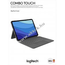 Logitech Combo Touch billenty�zet Smart Connector trackpaddal sz�rke DE iPad Pro 11 Gen.1/2/3/4