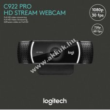 Logitech C922 Pro Stream webkamera Full HD 1080p 1920x1080 30FPS USB fekete