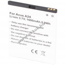 Helyettes�t� akku Avus 24 A24 A24/B018 mobiltelefon 3,7V 1600mAh Li-Ion