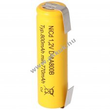 Helyettes�t� akku AA Mignon ceruza 1,2V 800mAh lapos tetej� U-alak� forrf�l NiCd