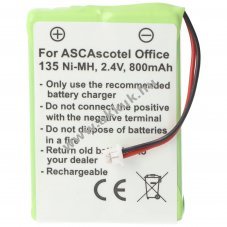 Helyettes�t� akku ASCOM ASCOTEL OFFICE 135 DECT telefon 800mAh