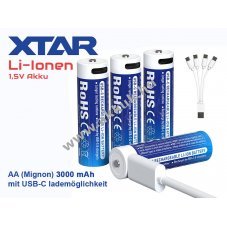 XTAR USB-C AA Mignon ceruza akku 1,5V 3000mAh 4db/csomag Li-Ion