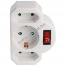 Multialjzat 2x Euro �s 1x Schuko feh�r egyp�lus� piros kapcsol� gyerekz�r