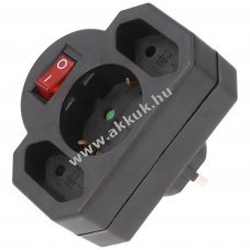 H�l�zati eloszt� 2x Euro �s 1x v�d��rintkez�s 16A fekete kapcsol�val