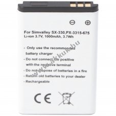 Helyettes�t� akku Simvalley SX-330 PX-3315-675 3,7V 1000mAh mobiltelefon Li-Ion