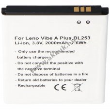 Helyettes�t� akku mobiltelefon Lenovo Vibe A Plus BL253 SB18C01336 3,8V 2000mAh Li-Ion