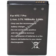 Helyettes�t� akku HTC 7 Pro mobiltelefon T7576 BA S550 35H00123-29M 3,7V 1600mAh 5,9Wh Li-Ion
