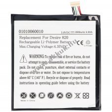 Helyettes�t� akku HTC Desire 820 mobiltelefon 3,8V 2600mAh 9,9Wh be�p�tett Li-Polymer