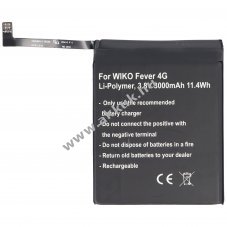 Helyettes�t� akku Wiko Fever TLP15J15 3,8V 3000mAh mobiltelefon Li-Ion