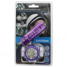 Grundig LED zsebl�mpa 9 LED + fejl�mpa 7 LED feh�r 6db LR03 elemekkel
