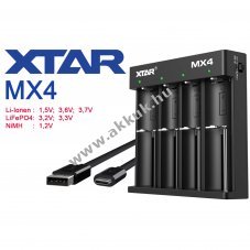 XTAR MX4 akkut�lt� 4csatorn�s 1,5V,3,6V/3,7V,3,2V,1,2V Li-ion/LiFePO4/NiMH