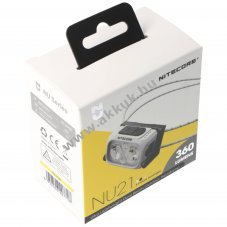 Nitecore NU21 �jrat�lthet� fejl�mpa 360lm 500mAh USB-C fekete