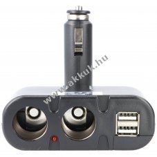 Aut�s szivargy�jt� eloszt� 2x aljzat + 2x USB 12-24V 3A 5V 850mA