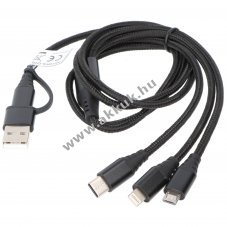 USB t�lt�k�bel 3in1 Lightning Micro-USB USB-C 1m fekete