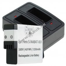 Helyettes�t� akku �s dupla t�lt� GoPro Hero5 Hero 5 Black AABAT-001 f�nyk�pez�g�p 1db akku