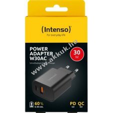 Intenso W30AC 30W USB-C Power Delivery USB-A gyorst�lt� fekete 1db/csomag