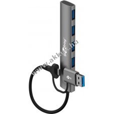 Goobay 2in1 Slim 4-port USB-Hub USB-C �s USB-A csatlakoz�val USB 3.2 5 Gbit/s