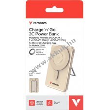 Verbatim ChargenGo 2C powerbank 5000mAh arany m�gneses vezet�k n�lk�li 2x integr�lt USB-C k�bel