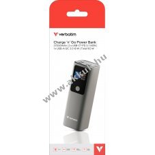Verbatim Powerbank akku 27000mAh 183W 1xUSB-A QC 2xUSB-C PD3.0 met�l sz�rke 1db/csomag