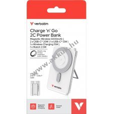 Verbatim ChargenGo 2C powerbank 5000mAh 2 integr�lt USB-C k�bel m�gneses vezet�k n�lk�li �llv�nnyal