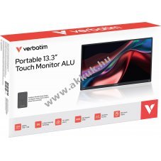 Verbatim hordozhat� monitor 13,3 WUXGA IPS 1610 �rint�s + 5000mAh powerbank USB-C HDMI alu