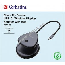 Verbatim Share My Screen vezet�k n�lk�li USB-C HDMI 4K30Hz hub WDA-02 USB-A