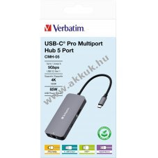 Verbatim CMH-05 USB-C Multiport Hub 2x USB-A 3.2 Gen1 USB-C HDMI 4K RJ45 PD 85W