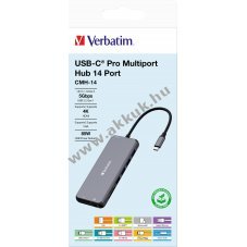 Verbatim USB-C Multiport Hub CMH-14 14 port HDMI VGA RJ45 SD microSD 85W PD
