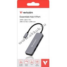 Verbatim USB-C Hub Essentials 4 portos HDMI 2x USB-A 1x USB-C PD csomag