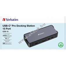 Verbatim USB-C Pro dokkol� CDS-15 15 port 2x HDMI 8K 1x DP 4x USB-A 2x USB-C RJ45 SD microSD Audio