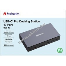 Verbatim USB-C Pro dokkol� �llom�s CDS-17 17 port HDMI DP RJ45 SD microSD USB-C